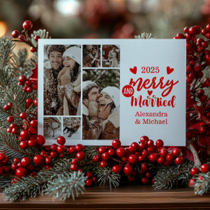 6 Photo Minimialist Merry and Married Holiday Card