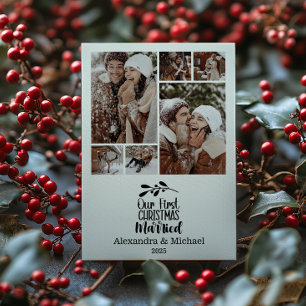 6 Photo Minimialist Our First Christmas Married Holiday Card