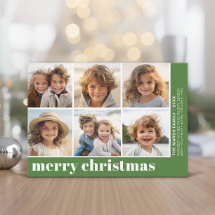 6 Photo Offset - Bold Merry Christmas - Green Holiday Card