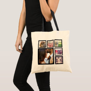 6 Photo Personalised Collage Template Tote Bag