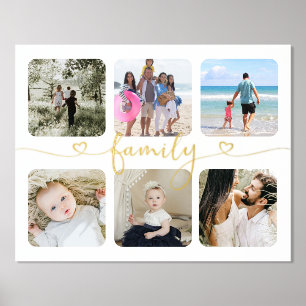 6 Photo Personalised Family Heart Typography Foil Prints
