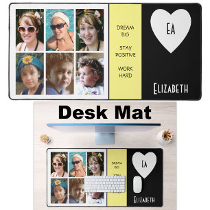 6 photo quotes add name initials black yellow desk mat
