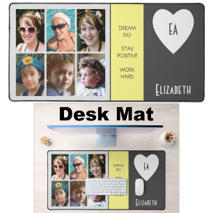6 photo quotes add name initials grey yellow desk mat
