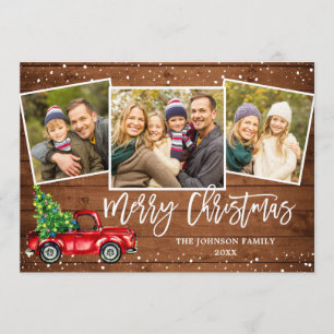 6 PHOTO Retro Christmas Red Truck Rustic Greeting Holiday Card