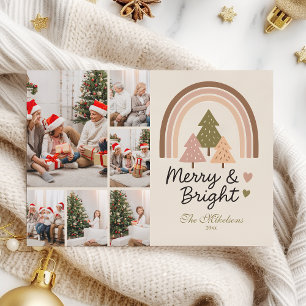 6 Photo Retro Neutral Rainbow Merry & Bright  Holiday Card