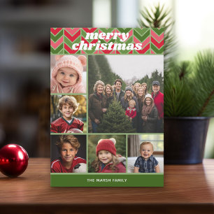 6 Photo Retro Pattern - Red Green Funky Holiday Card