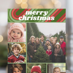 6 Photo Retro Stripes - Red Green Funky Holiday Card
