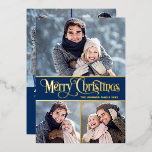 6 PHOTO Simply Elegant Sparkle Christmas Gold Foil Holiday Card