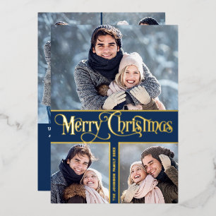 6 PHOTO Simply Elegant Sparkle Christmas Gold Foil Holiday Card