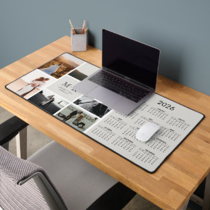 6 Photo Wedding Collage Newlyweds 2026 Calendar Desk Mat