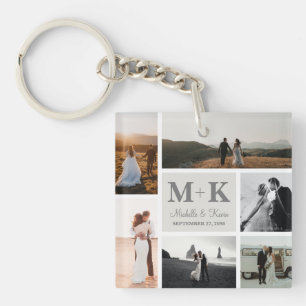 6 Photo Wedding Collage Newlyweds Keepsake Key Ring