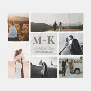6 Photo Wedding Collage Newlyweds Photo Fleece Blanket