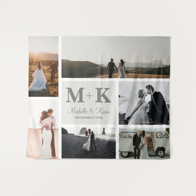 6 Photo Wedding Collage Newlyweds Tapestry (Front (Horizontal))