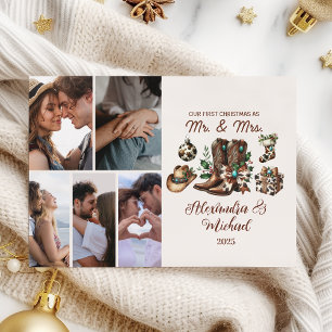 6 Photo Western First Christmas As Mrs and Mr Holiday Card
