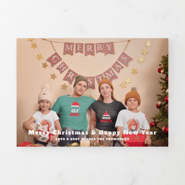 6 Photo Year In View Christmas Newsletter Combined Tri-Fold Holiday Card (Cover)