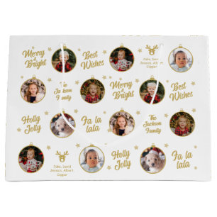 6 Photos Christmas Ornaments Modern  Large Gift Bag