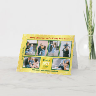6 Photos Collage Cute Elegant Golden Personalised Holiday Card