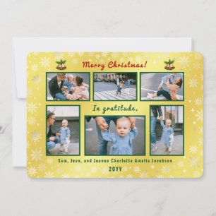 6 Photos Collage Cute Elegant Golden Personalised Holiday Card