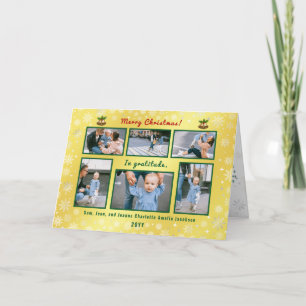 6 Photos Collage Cute Elegant Golden Personalised Holiday Card