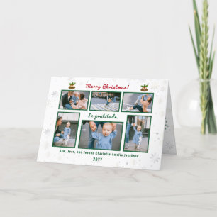 6 Photos Collage Letter Cute Elegant Personalised  Holiday Card