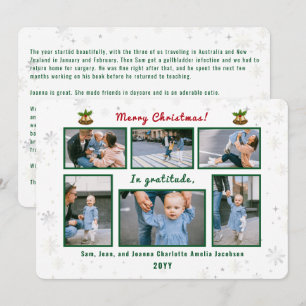6 Photos Collage Letter Cute Elegant Personalised  Holiday Card