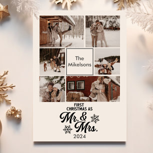 6 Photos First Christmas as Mr and Mrs Holiday Card
