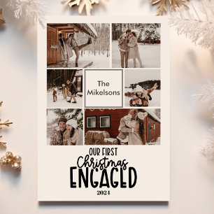 6 Photos First Christmas Engaged Holiday Card
