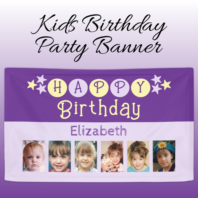 6 photos happy birthday name kids purple party banner (Creator Uploaded)