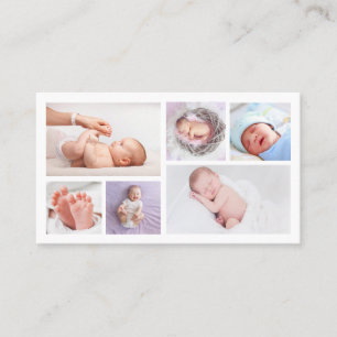 6 Photos Logo QR Code Newborn Baby Photographer  Business Card