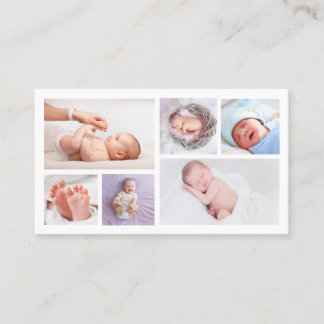 6 Photos Logo QR Code Newborn Baby Photographer  Business Card