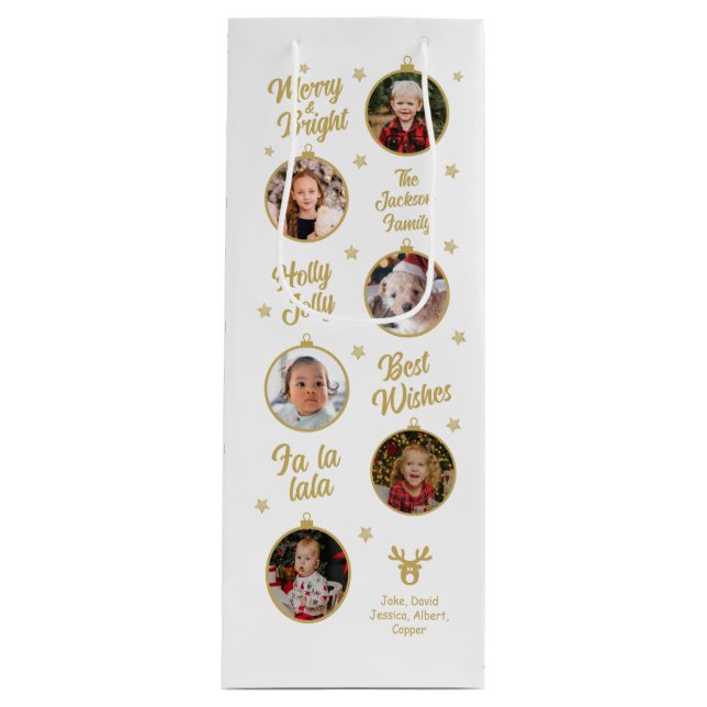 6 Photos White Ornaments Christmas  Wine Gift Bag (Front)
