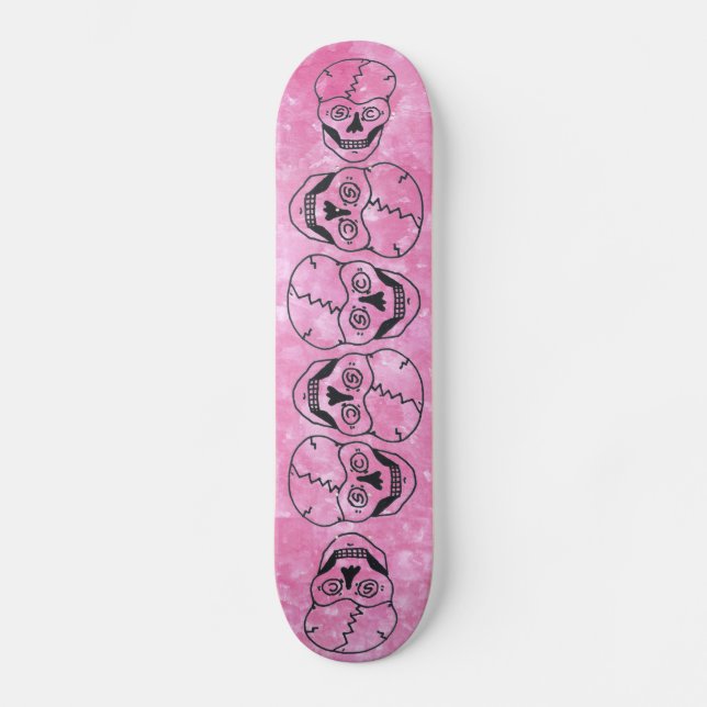 6 pink skull skateboard deck (Front)