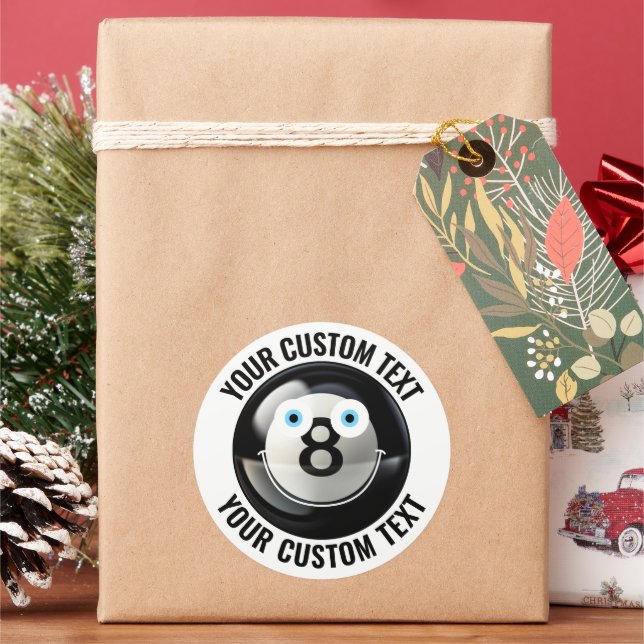 6 Pool 8 Ball Personalised Text Custom Happy Face Classic Round Sticker (Holiday)