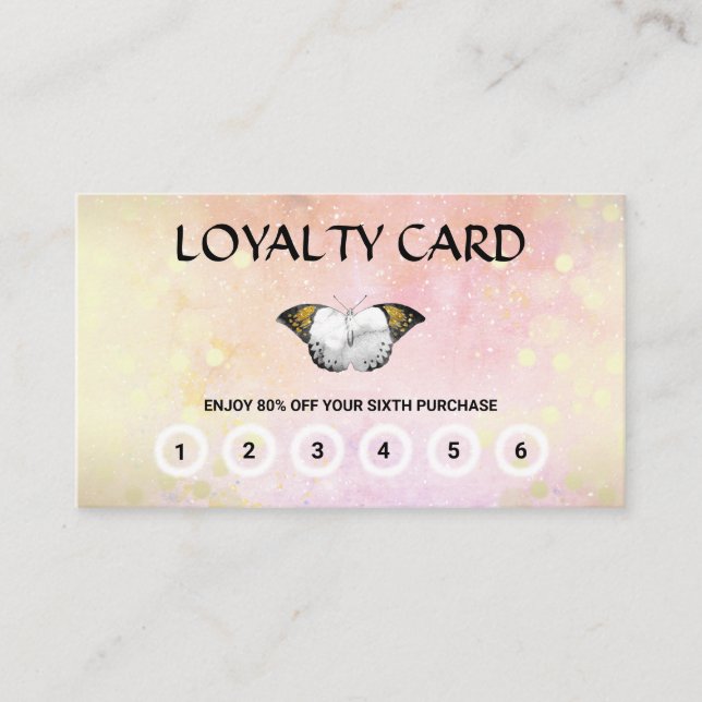 *~* 6 Punch Butterfly Moth Magic Peach Gold Loyalty Card (Front)