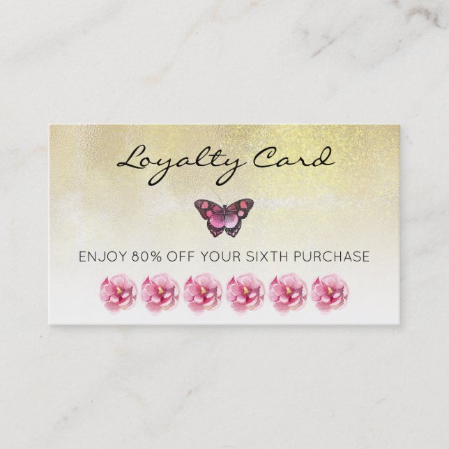 *~* 6 Punch Hole Flowers Butterfly Loyalty Card (Front)