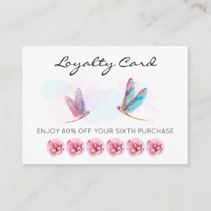 *~* 6 Punch Hole Pink Blue Dragonfly Loyalty Card