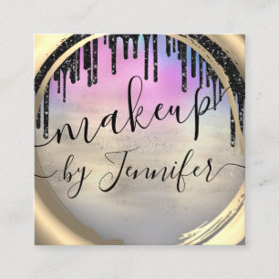 6 Punches Hair Lash Makeup Studio Pink Gold Blue Square Business Card