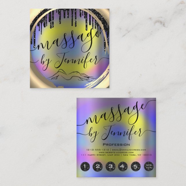 6 Punches Massage Spa Wellness Studio Gold Framed Square Business Card (Front/Back)