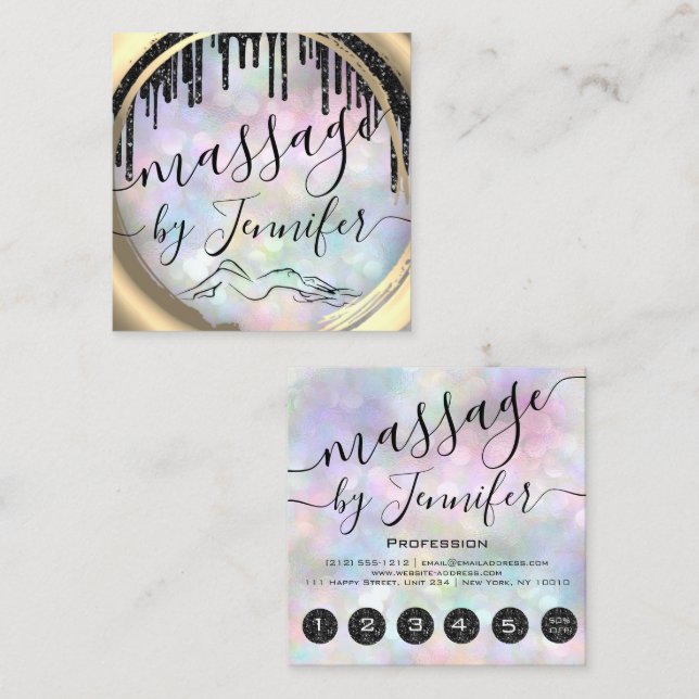 6 Punches Massage Spa Wellness Studio Holograph  Square Business Card (Front/Back)