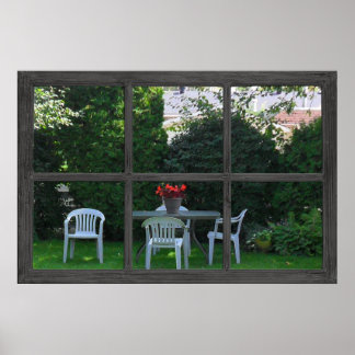 6 Rustic Pane Faux Window with a Backyard View Po Poster