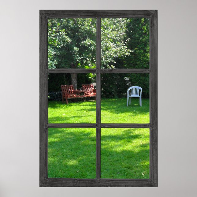 6 Rustic Pane Faux Window with a Backyard View  Poster (Front)