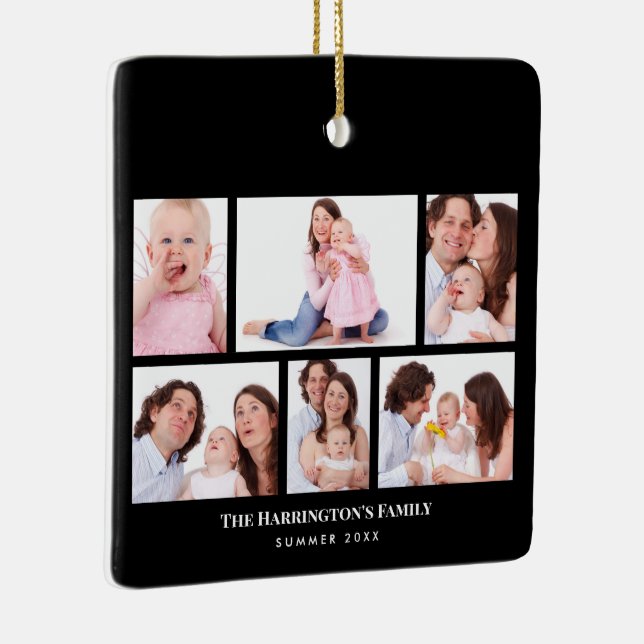 6 Sections Custom Photo Elegant Black Frames Ceramic Ornament (Right)