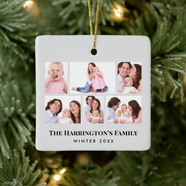 6 Sections Custom Photo Minimalist Grey Frames Ceramic Ornament (Tree)