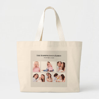 6 Sections Custom Photo Minimalist Grey Frames Large Tote Bag