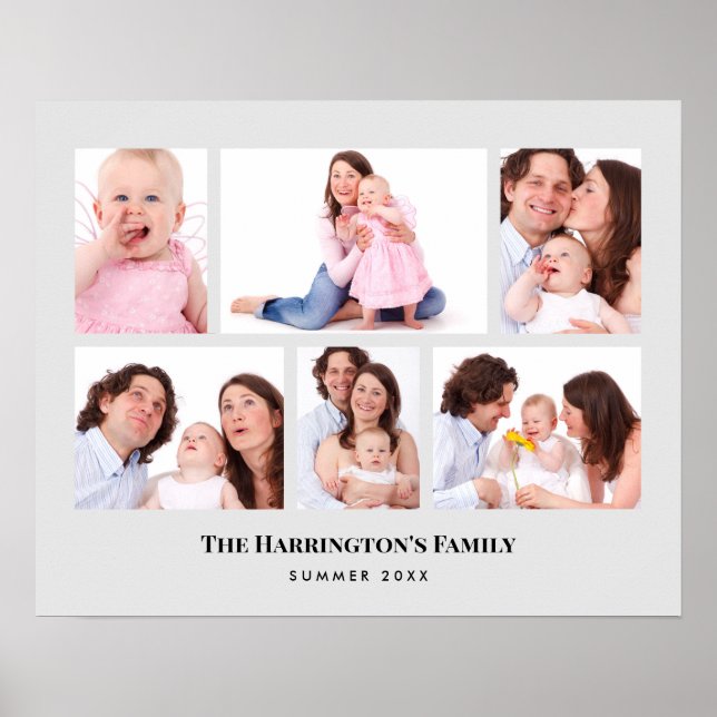 6 Sections Custom Photo Minimalist Grey Frames Poster (Front)