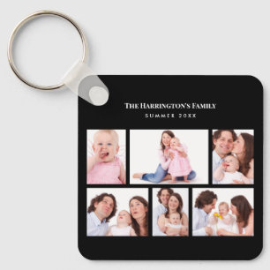 6 Sections Custom Photo Simple Elegant Black Frame Key Ring