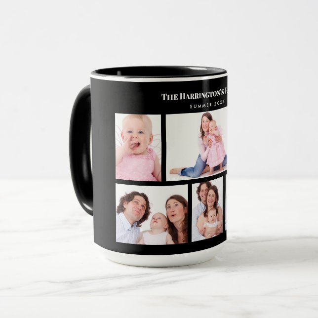 6 Sections Custom Photo Simple Elegant Black Frame Mug (Front Left)