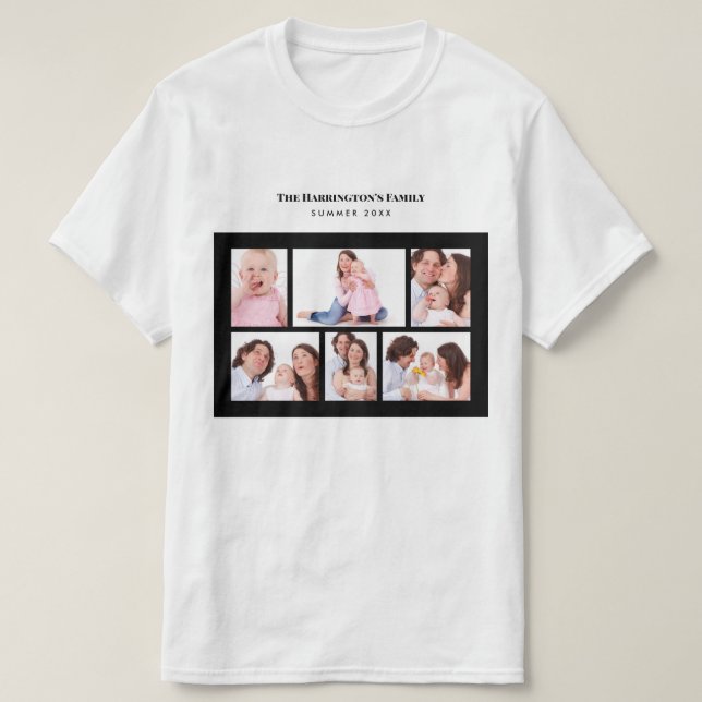 6 Sections Custom Photo Simple Elegant Black Frame T-Shirt (Design Front)