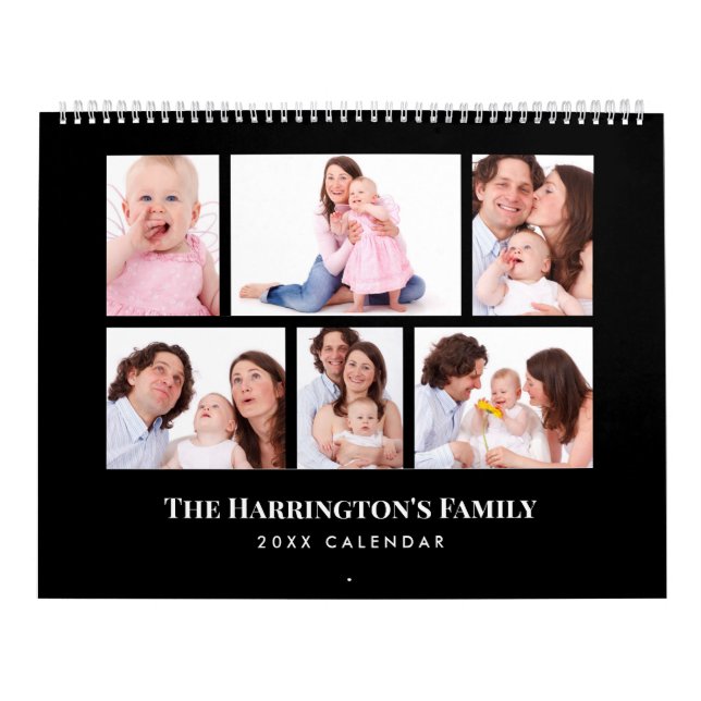 6 Sections Family Photo Minimalist Black Frames Calendar (Cover)