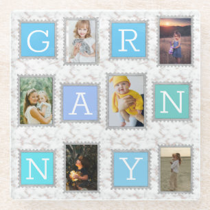 6 Six Photo Collage Cute Baby Family Love Granny Glass Coaster